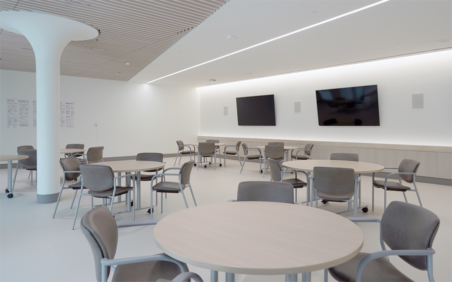 Bright, spacious multipurpose room for socialization and meals